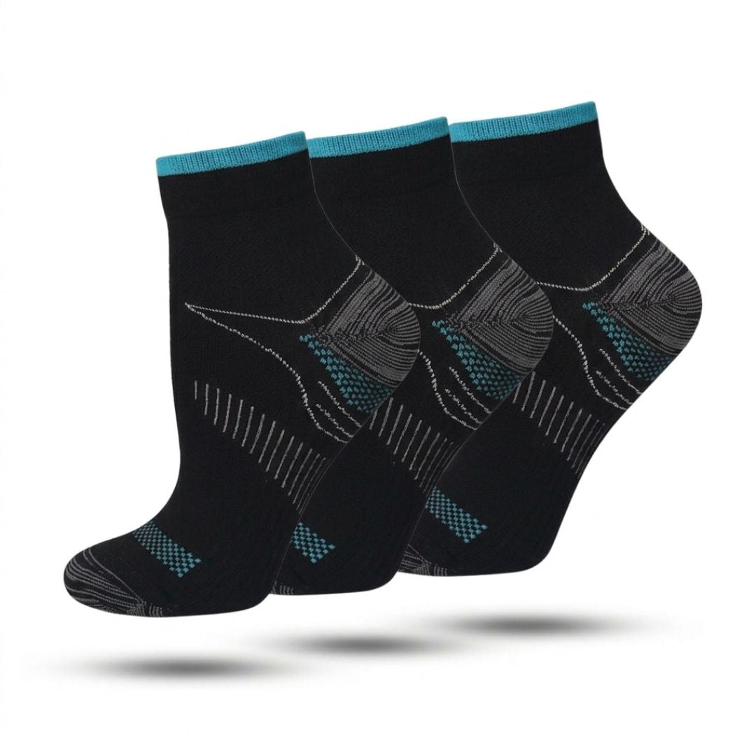 Compressie Sokken Laag 3-Pack, Premium Steunkousen, Black Blue