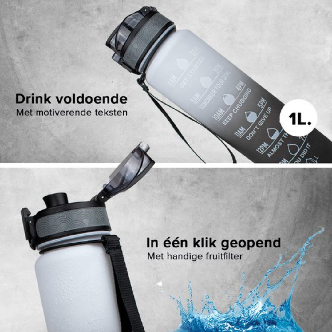 Motivatie Drinkfles, Waterfles met Tijdlijn en Rietje, Details