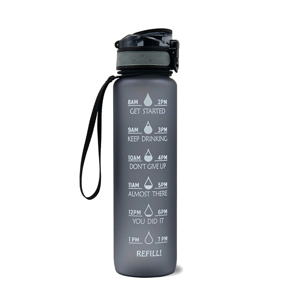 Motivatie Drinkfles, Waterfles met Tijdlijn en Rietje, Grijs