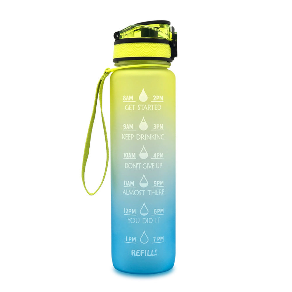 Motivatie Drinkfles, Waterfles met Tijdlijn en Rietje, Licht Blauw/Citroen