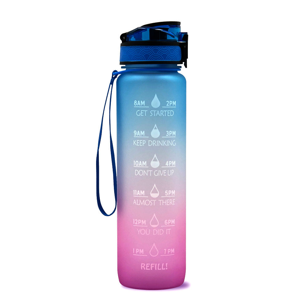 Motivatie Drinkfles, Waterfles met Tijdlijn en Rietje, Paars/Blauw