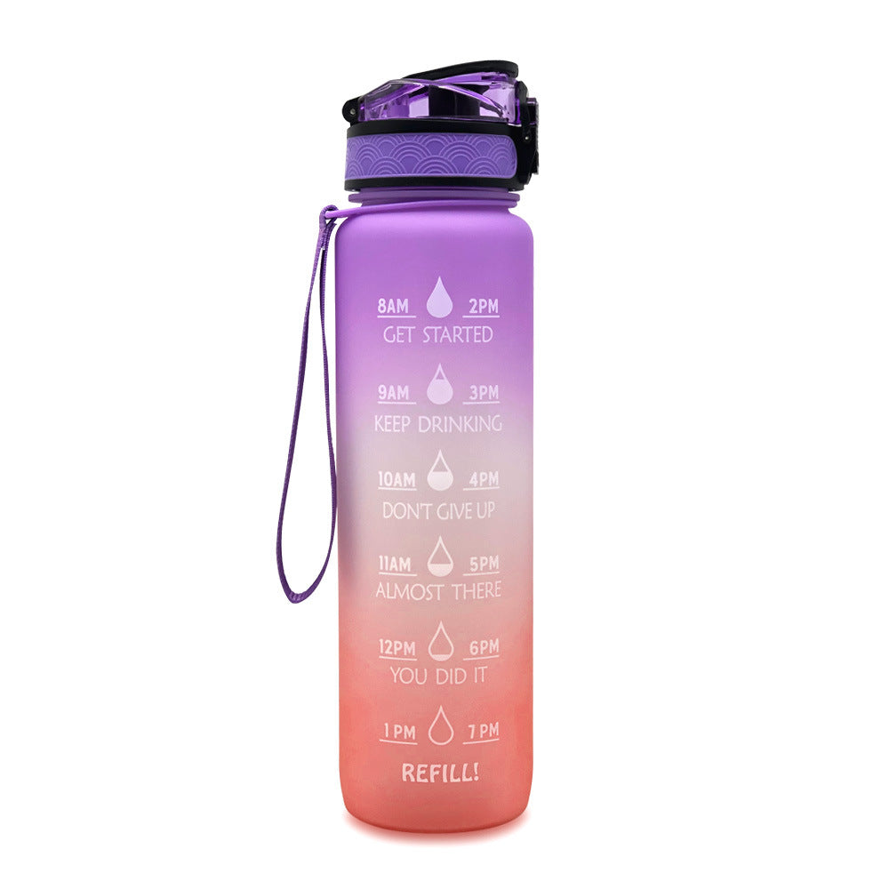 Motivatie Drinkfles, Waterfles met Tijdlijn en Rietje, Paars/Roze