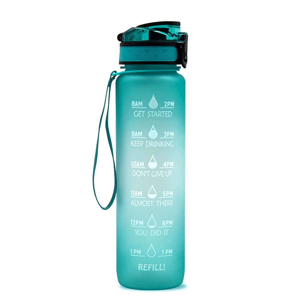 Motivatie Drinkfles, Waterfles met Tijdlijn en Rietje, Turquoise