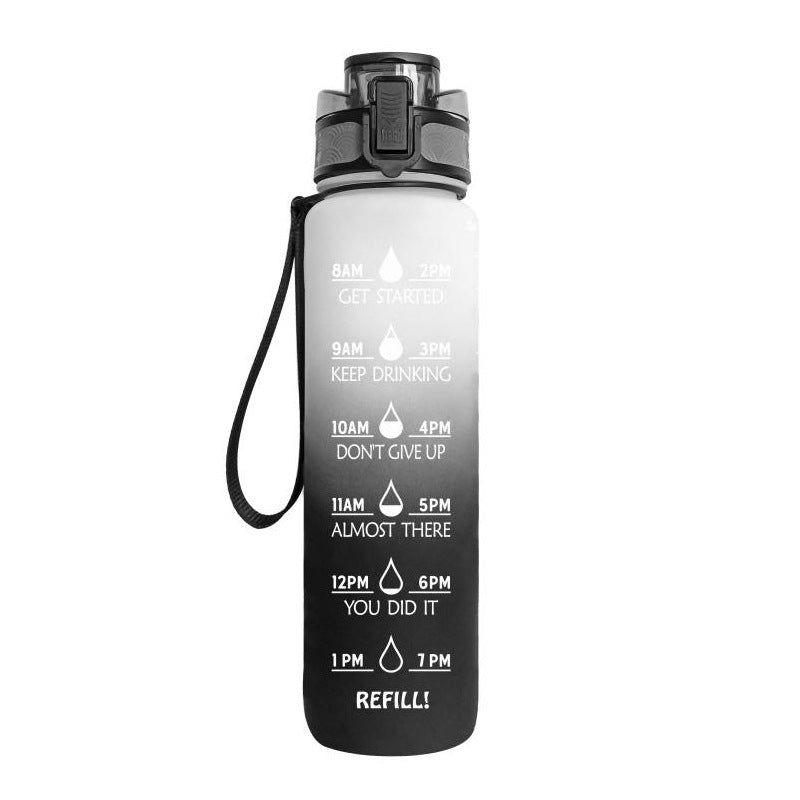 Motivatie Drinkfles, Waterfles met Tijdlijn en Rietje, Zwart/Wit