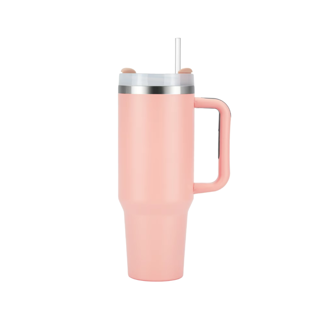 Tumbler Waterfles, Geïsoleerde Drinkbeker met Rietje, Zalm Roze