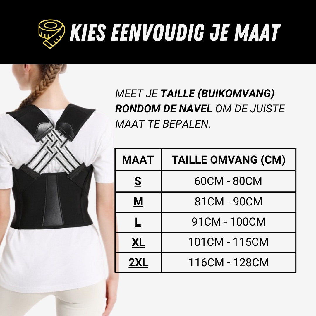 Verstelbare Rugbrace, Rughouding Ondersteuner, Maattabel