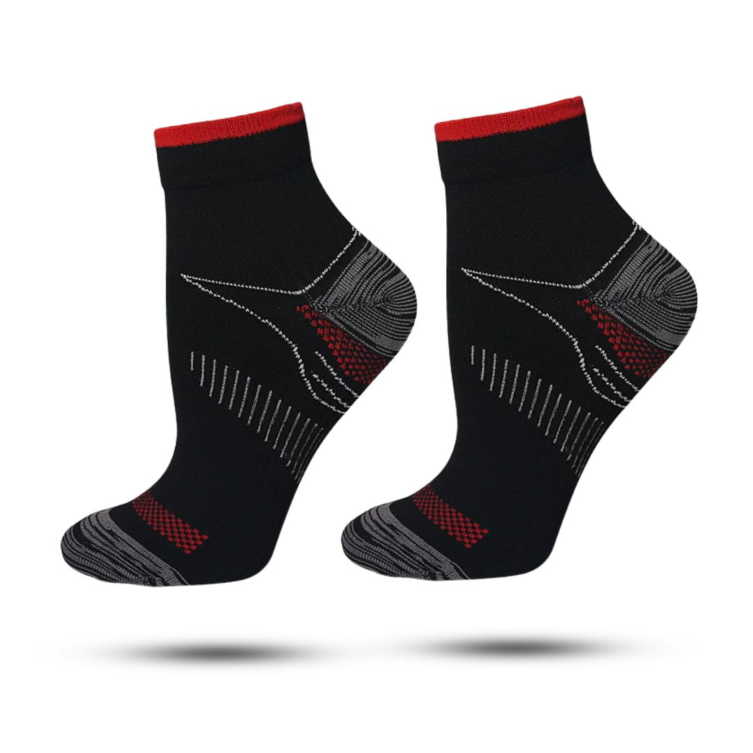 Compressie Sokken Laag, Premium Steunkousen, Black Red