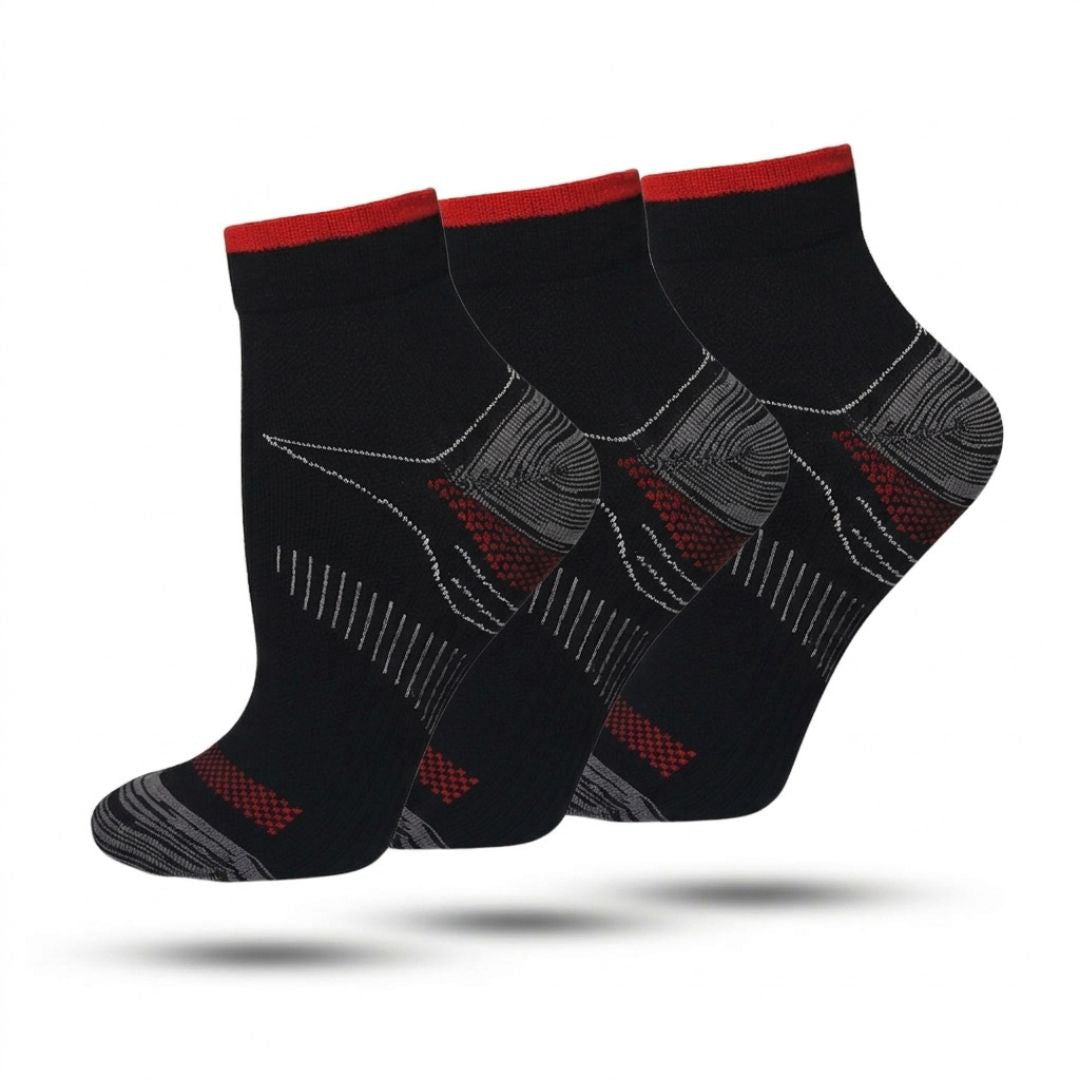 Compressie Sokken Laag 3-Pack, Premium Steunkousen, Black Red