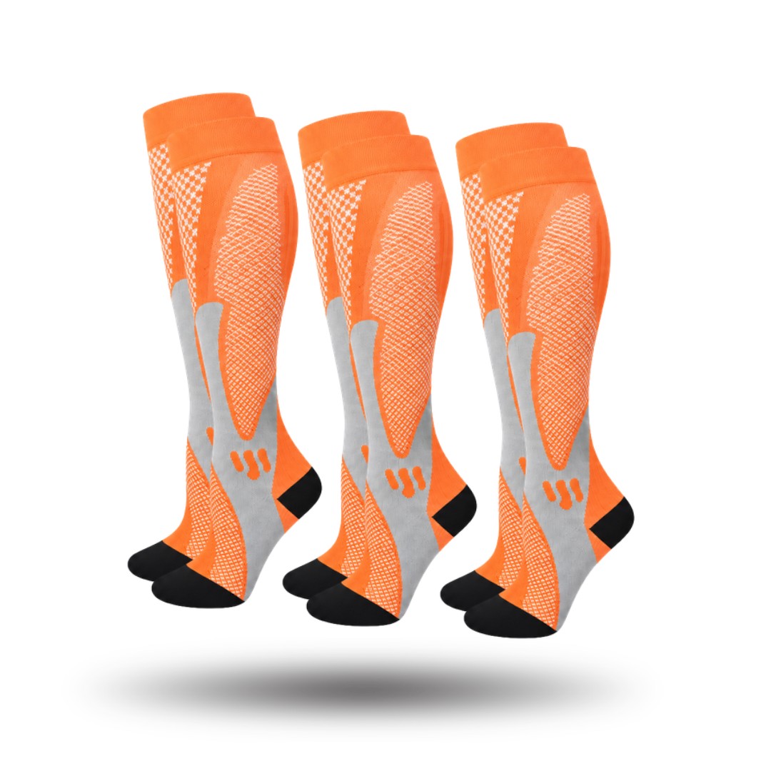 Compressie Sokken 3-Pack, Premium Steunkousen, Bright Orange