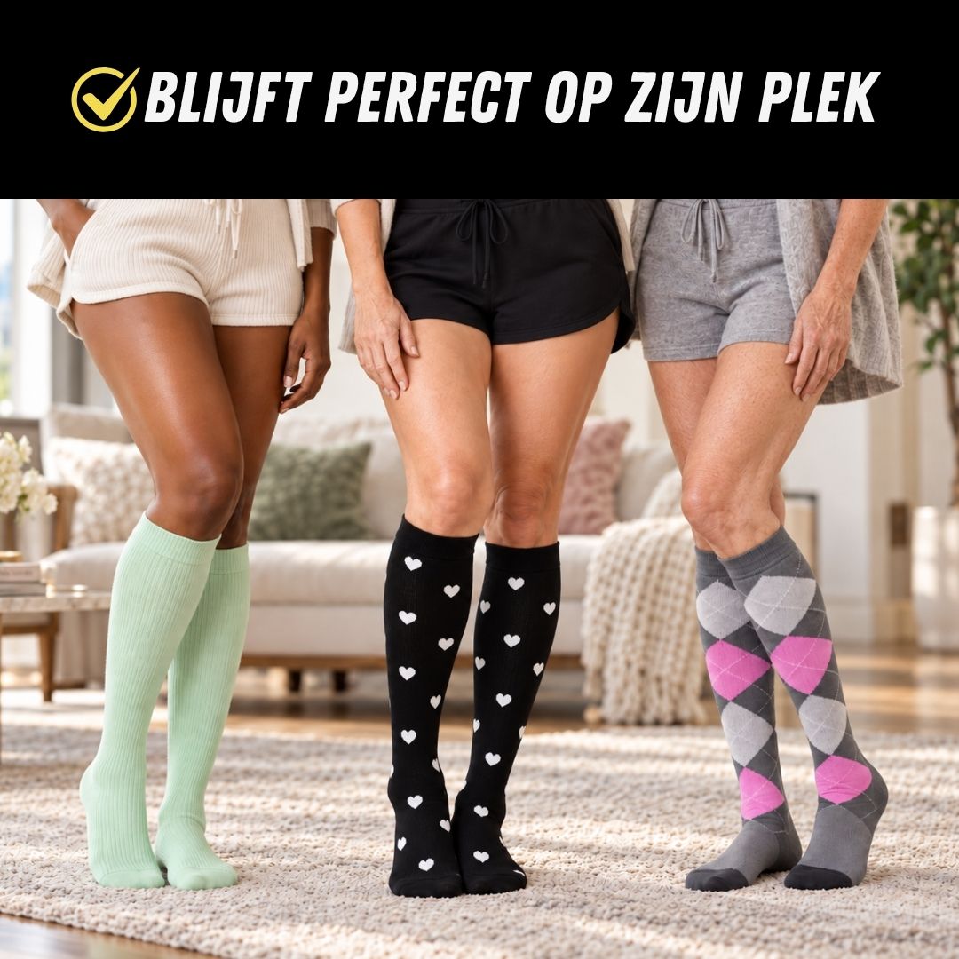 Compressie Sokken Dames, Premium Steunkousen, Blijven zitten