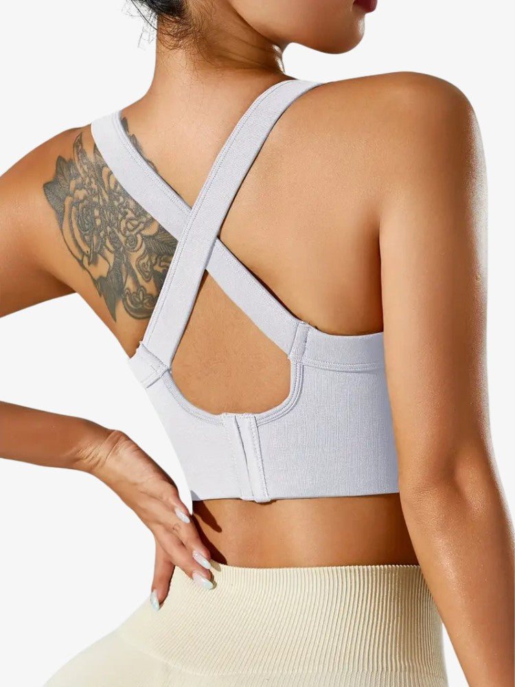 Cross Back Sport BH, Corrigerende Sporttop, Frost White