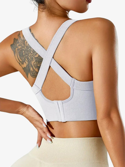Cross Back Sport BH, Corrigerende Sporttop, Frost White