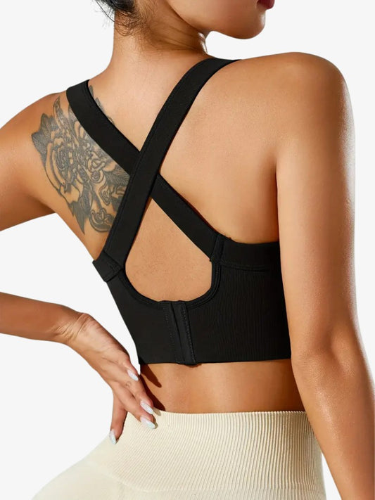 Cross Back Sport BH, Corrigerende Sporttop, Midnight Black