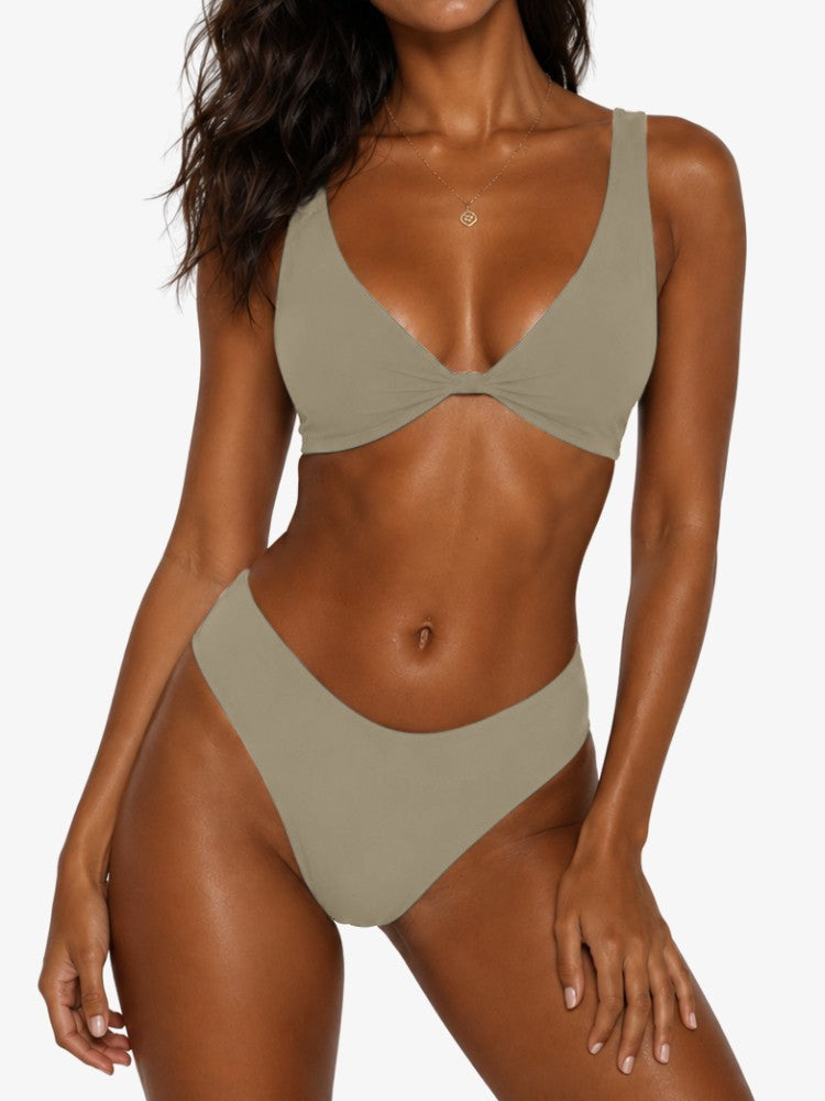 Elena Bikini, V-Hals Bikiniset met Shaping Effect, Desert Beige