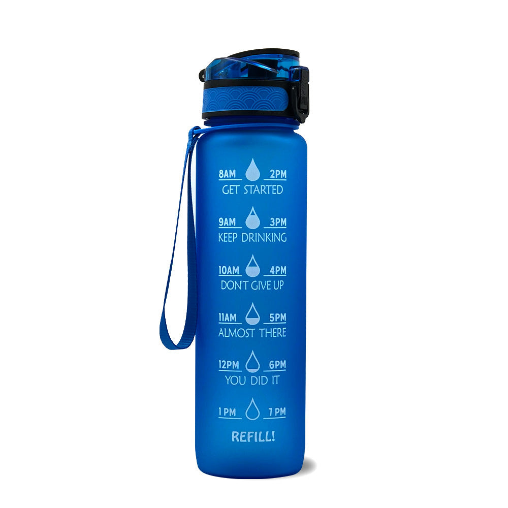 Motivatie Drinkfles, Waterfles met Tijdlijn en Rietje, Blauw