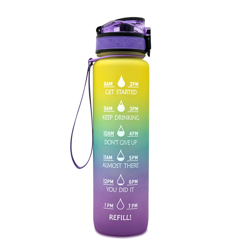 Motivatie Drinkfles, Waterfles met Tijdlijn en Rietje, Paars/Geel
