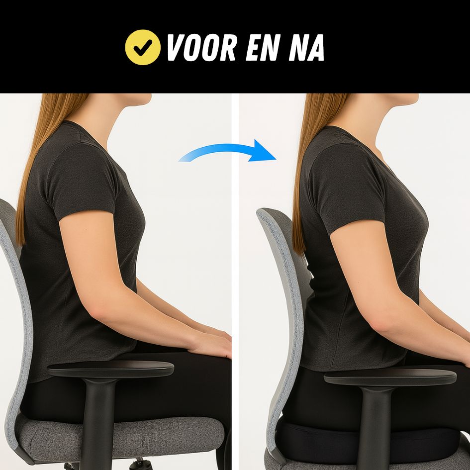 Orthopedisch Zitkussen, Verkoelend Traagschuim Zitkussen, Voor en Na