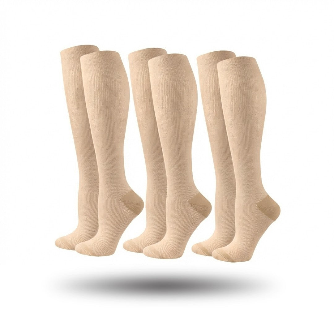 Orthopedische Steunkousen 3-Pack, Premium Compressiekousen, Skin Beige