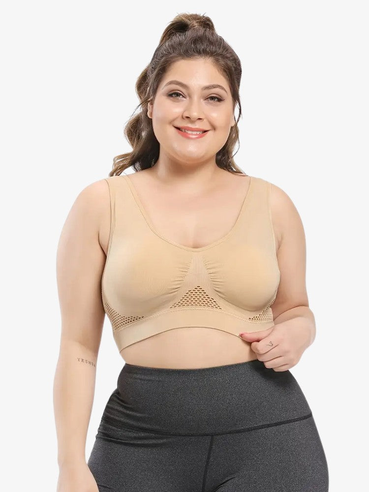 Plus Size Sport BH Essential, Extra Grote Maat Sporttop, Desert Beige