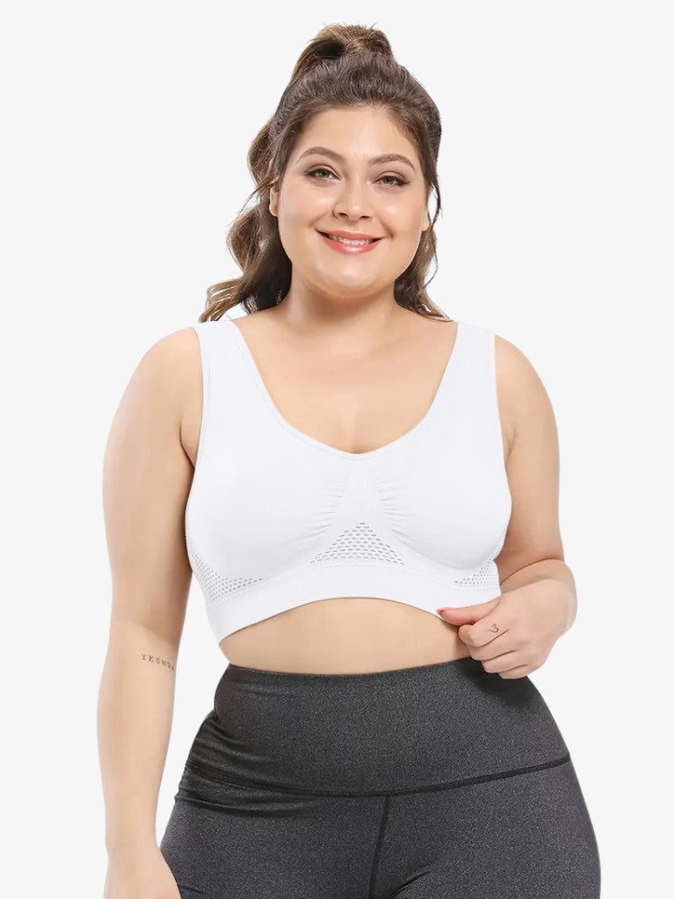 Plus Size Sport BH Essential, Extra Grote Maat Sporttop, Frost White