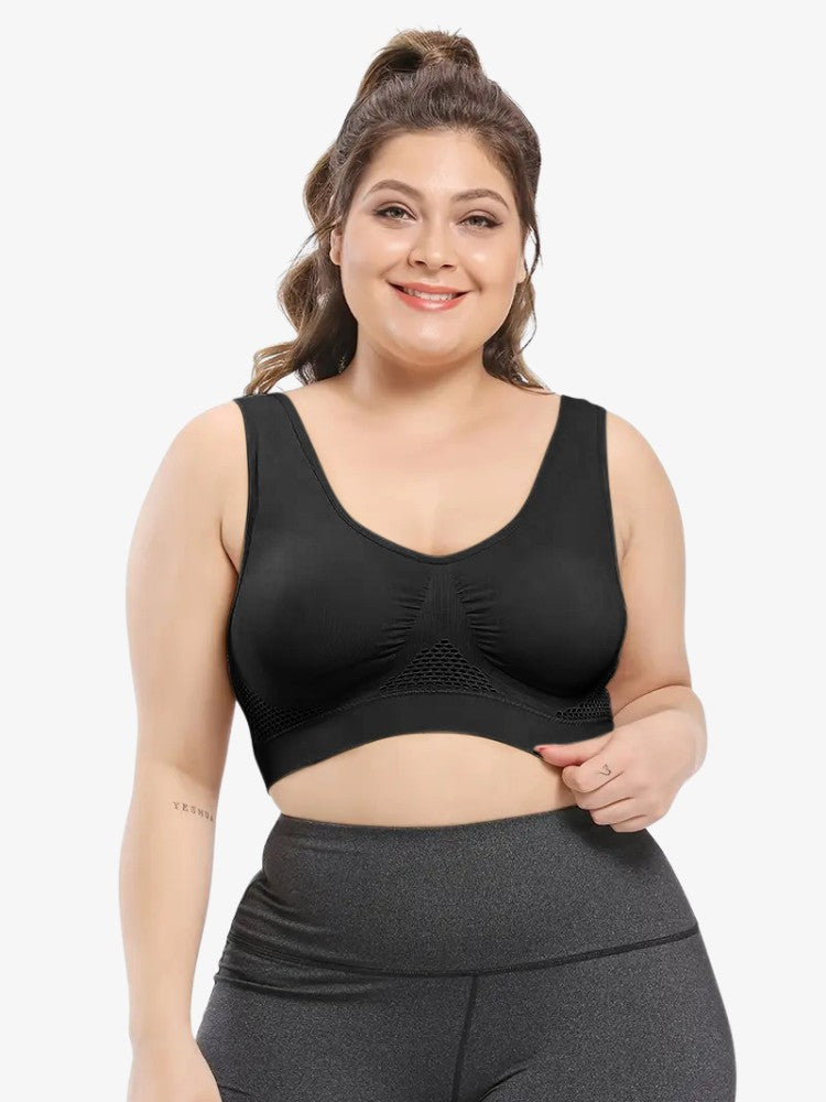 Plus Size Sport BH Essential, Extra Grote Maat Sporttop, Midnight Black