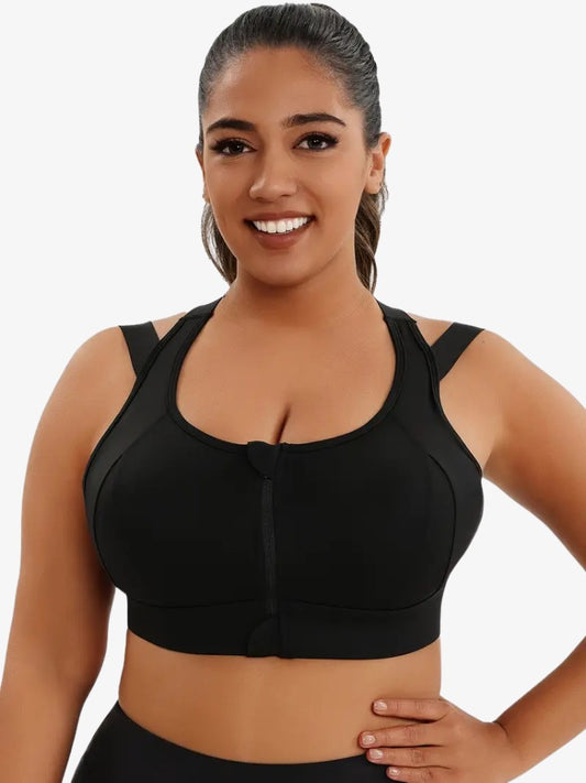 Plus Size Sport BH, Pro Extra Grote Maat Sporttop, Midnight Black