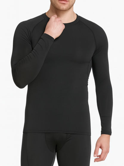 Premium Compressie Shirt Lang, Corrigerend Sportshirt, MidnightBlack