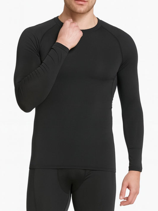 Premium Compressie Shirt Lang, Corrigerend Sportshirt, MidnightBlack