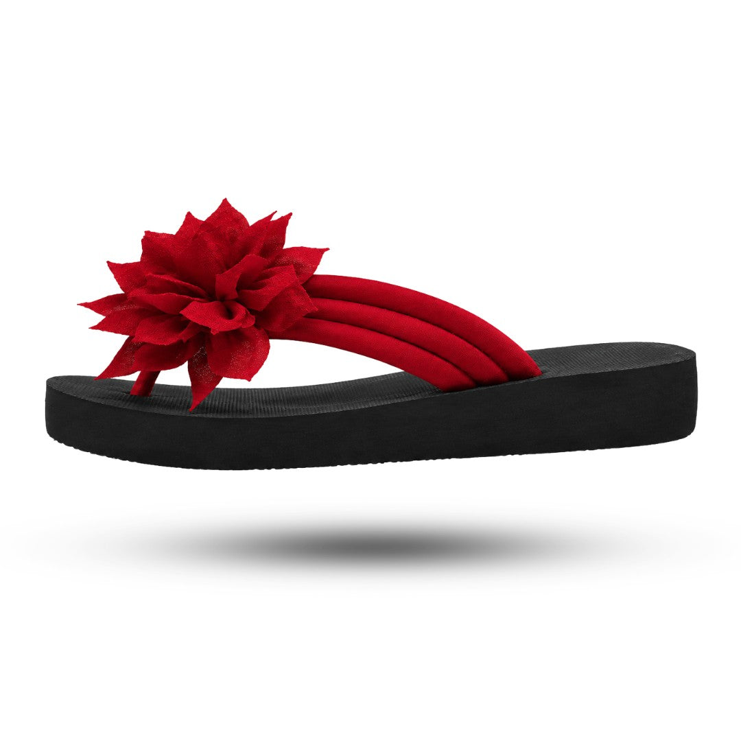 Premium Dames Teenslippers, Elegant Bloemdesign, Crimson Red