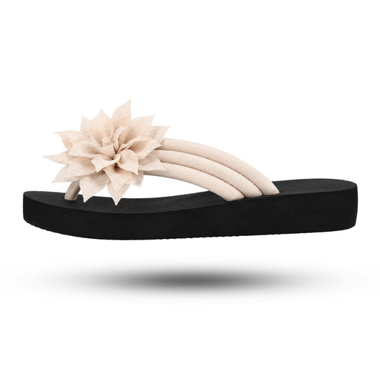 Premium Dames Teenslippers, Elegant Bloemdesign, Pearl Beige