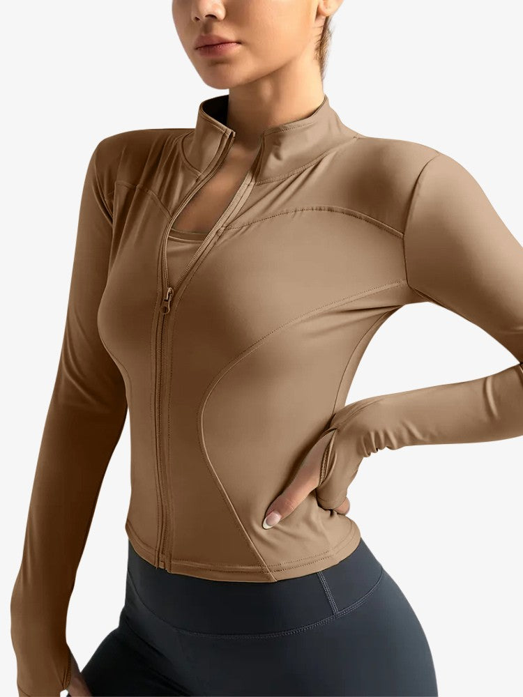 Premium Zip Jacket, Trainingsvest met Smalle Taille, Desert Beige