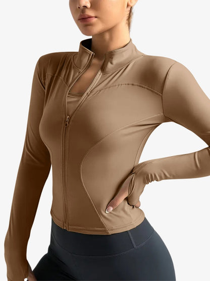 Premium Zip Jacket, Trainingsvest met Smalle Taille, Desert Beige