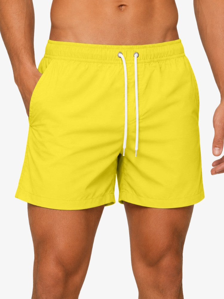 Premium Zwembroek Heren, Elastische Tailleband en Trekkoord, Bright Yellow