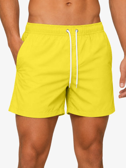Premium Zwembroek Heren, Elastische Tailleband en Trekkoord, Bright Yellow