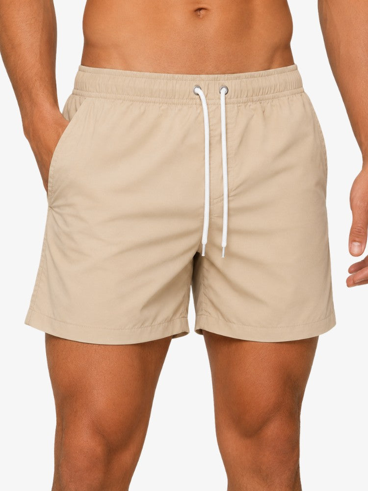 Premium Zwembroek Heren, Elastische Tailleband en Trekkoord, Desert Beige