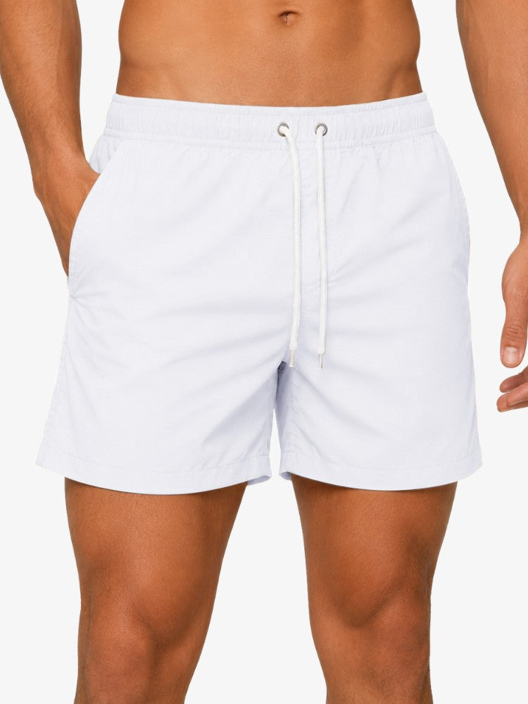 Premium Zwembroek Heren, Elastische Tailleband en Trekkoord, Ivory White