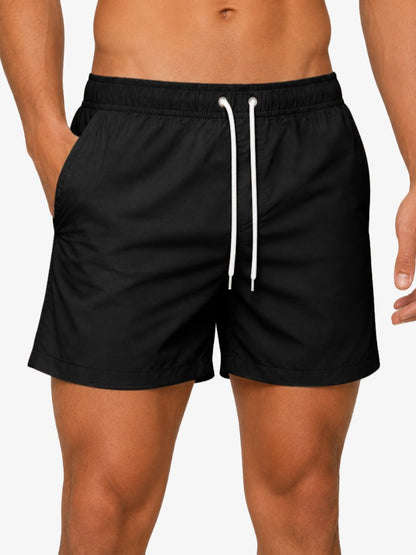 Premium Zwembroek Heren, Elastische Tailleband en Trekkoord, Midnight Black