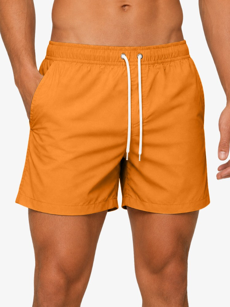 Premium Zwembroek Heren, Elastische Tailleband en Trekkoord, Sunset Orange