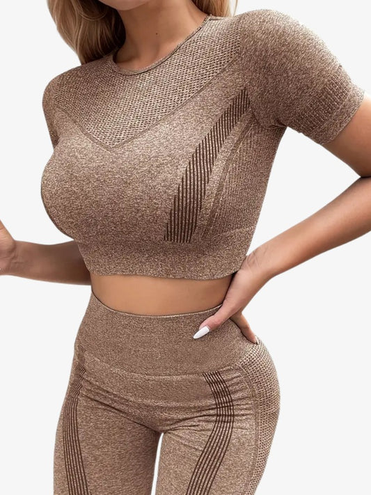 Seamless Training Set, Premium Croptop en Sportlegging, DesertBeige