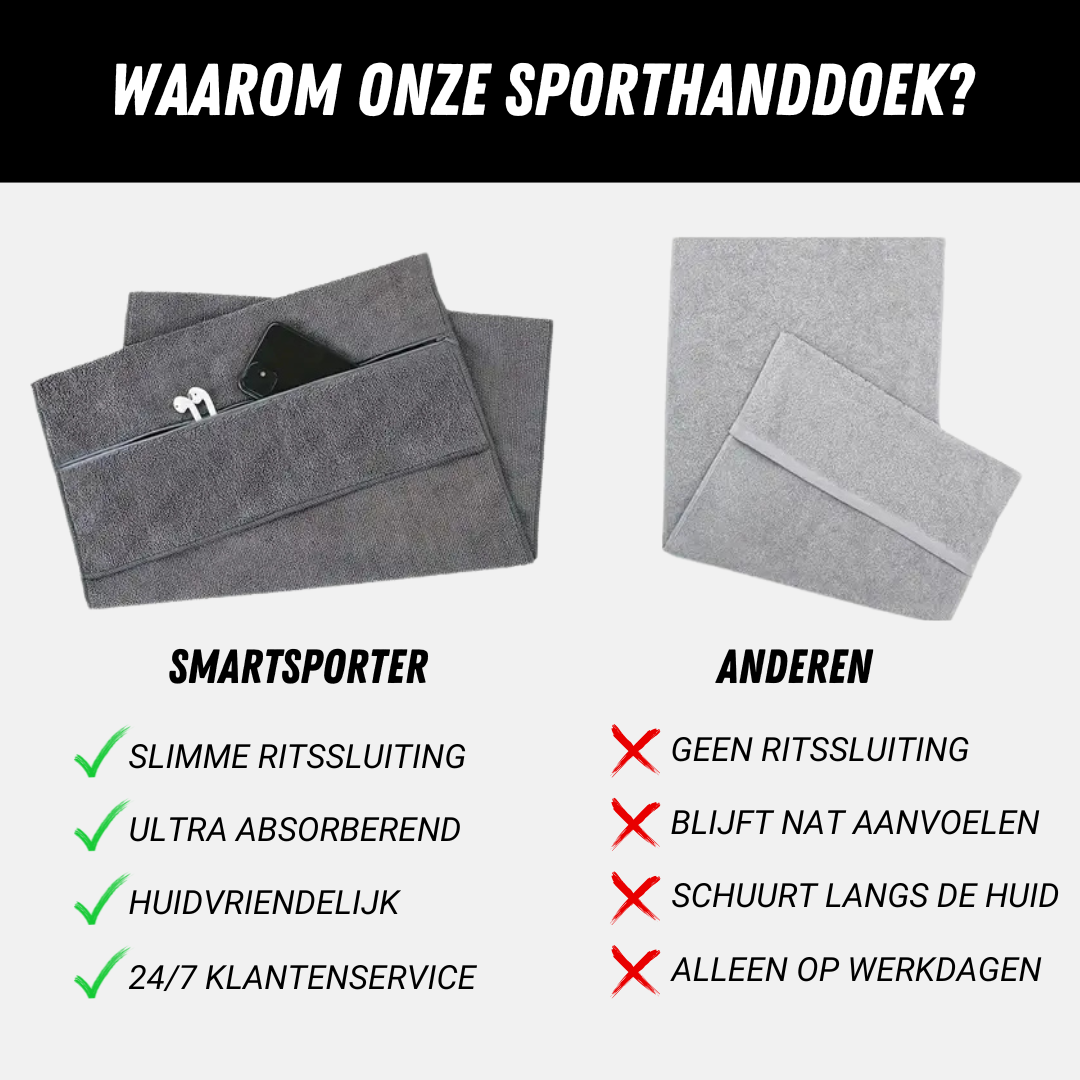 Slimme Gymhanddoek, Sporthanddoek met Ritsvak, Voordelen