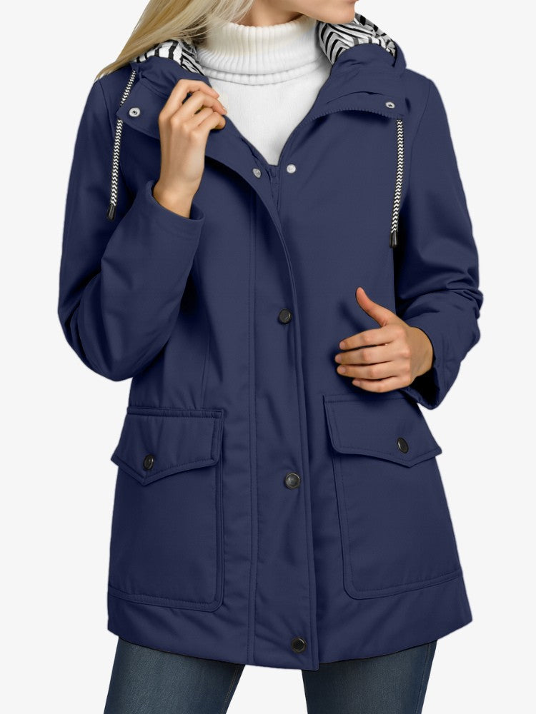 SmartProtect Regenjas Dames, Winddichte Dames Tussenjas, Navy Blue
