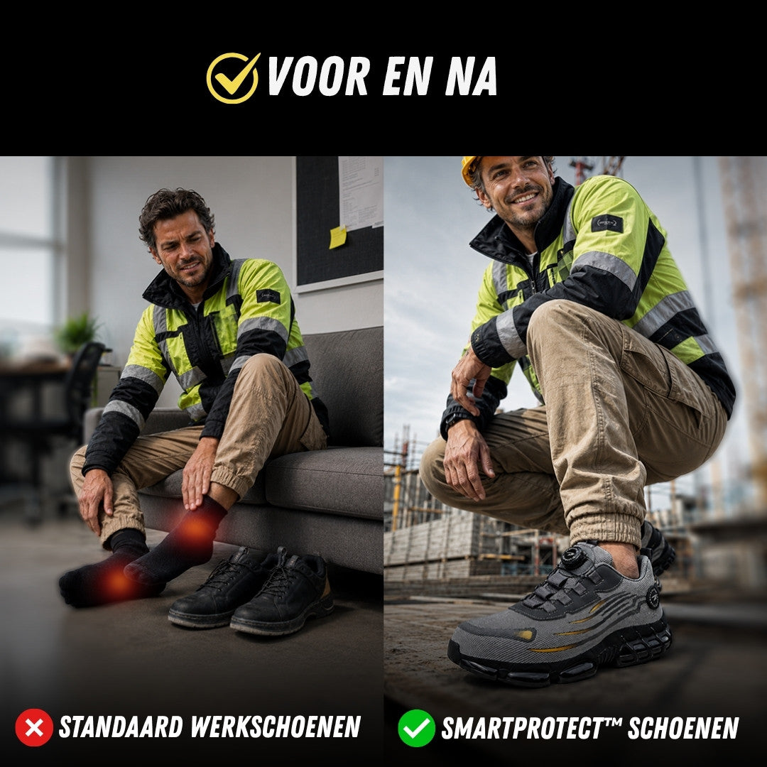 SmartProtect™ Werkschoenen, Ergonomische Veiligheidsschoenen, Voor en na