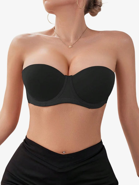 Strapless Push-up BH, Onzichtbare Half Cup BH, Midnight Black