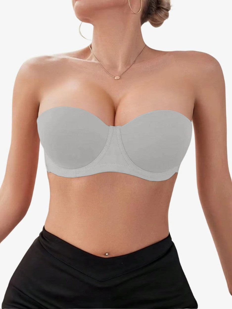 Strapless Push-up BH, Onzichtbare Half Cup BH, Ash Grey