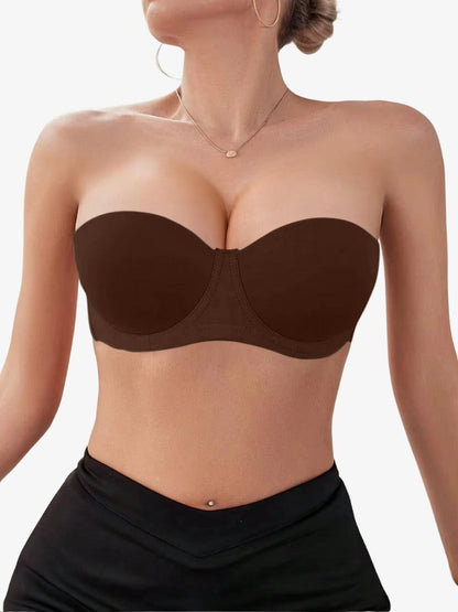 Strapless Push-up BH, Onzichtbare Half Cup BH, Mocha Brown