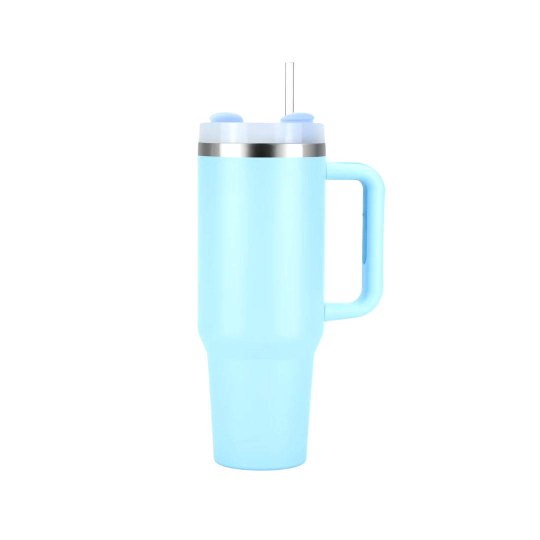 Tumbler Waterfles, Geïsoleerde Drinkbeker met Rietje, Licht blauw